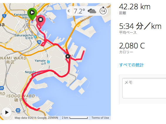 横浜マラソン走行軌跡
